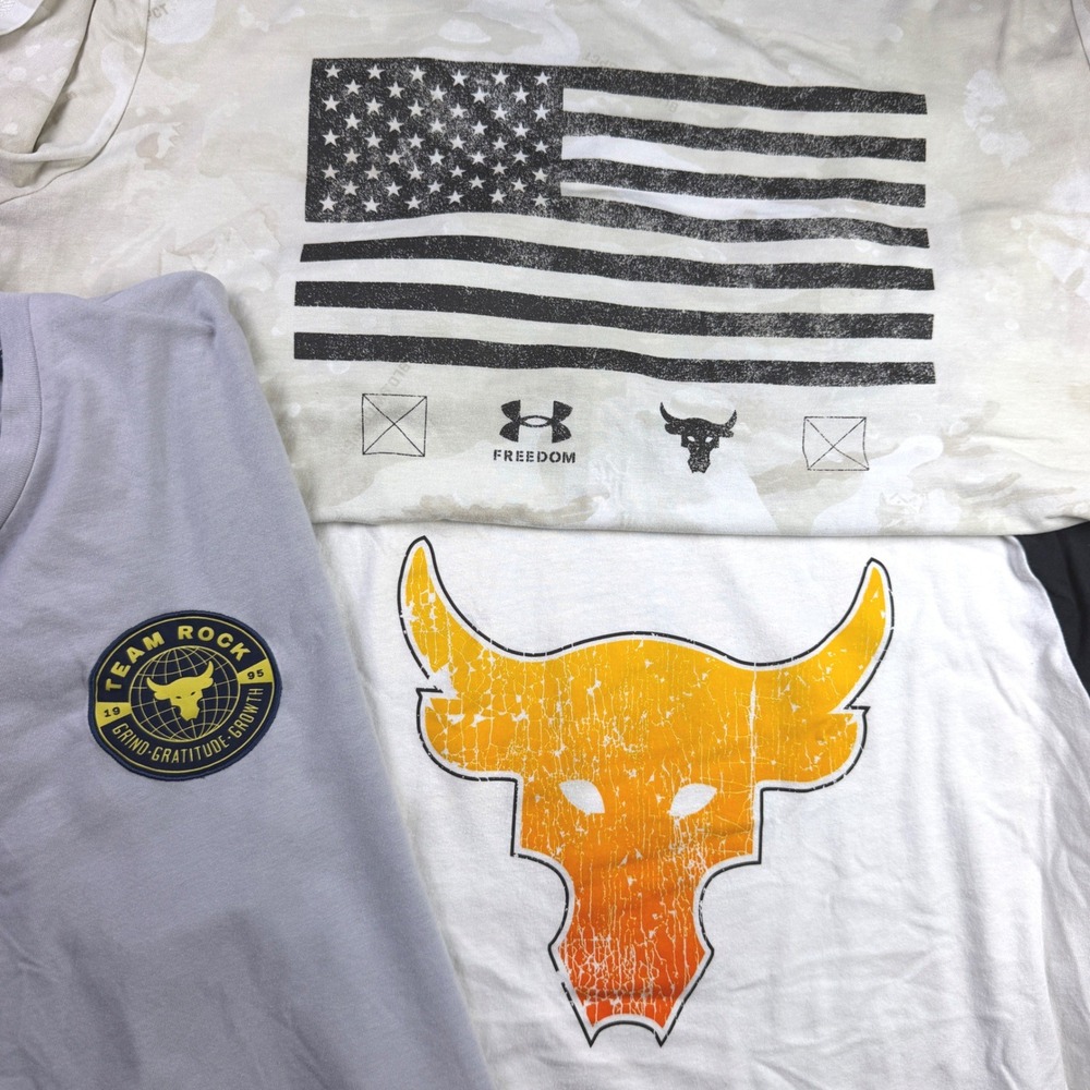 Under Armour Project Rock Shirts Men L Loose Iron Paradise, Rise, Camo, Lot of 3